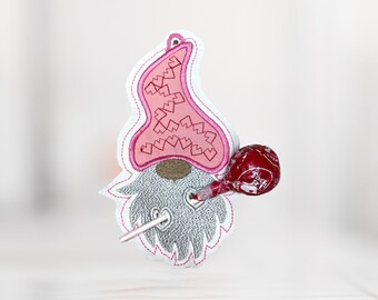 Gnome Lollipop Holder ITH Embroidery Design, Valentine's Candy Holder (5x7) (Digital Download)