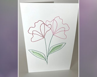 Redwork Poppy Embroidery Design, Floral Card (ITH Digital Download)