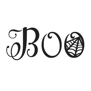 Script Boo svg file for Halloween with a spider web O