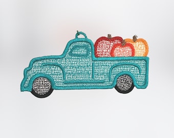 Teal Truck Lace Embroidery Design, Fall Ornament (Digital Download)