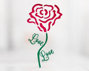 Rose 'Love' Embroidery Design, Valentine's Wedding Anniversary (Digital Download)