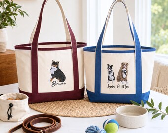 Birthday Gift For Dog Mom - Custom Embroidered Bag With Pets Faces On - Labrador Tote Bag Canvas - Multiple Pet Owner Gift, Christmas Gift