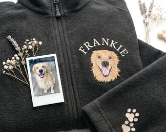 Chaqueta personalizada bordada con retrato de mascota - Chaqueta personalizada con la cara de tu mascota - Sudadera con cremallera completa para perros - Regalo para mamás y papás de perros, regalo para enfermeras