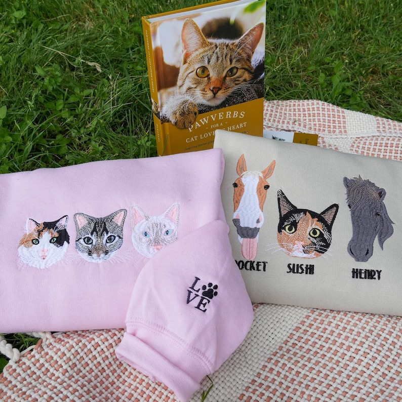 Cat Mom Sweatshirt - Custom Embroidered Cat Crewneck - Pet Portrait Sweatshirt - Cat Mom Gift For Cat Lover - Birthday Gift For Women image 5