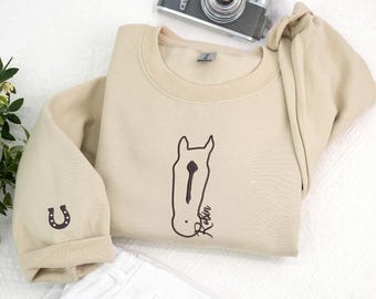 Custom Horse Sweatshirt with Name Embroidered - Personalized Horse Sweatshirt from Photo - Horse Outline Embroidery - Equestrian Gifts