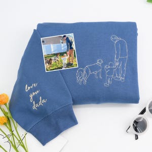 Birthday Gift For Husband - Embroidered Dog Dad Sweatshirt With Pet Portrait - Custom Pet Portrait Hoodie - Pet Memorial Gift For Dad