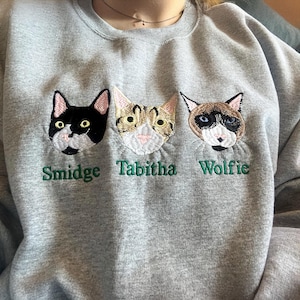 Cat Mom Sweatshirt - Custom Embroidered Cat Crewneck - Pet Portrait Sweatshirt - Cat Mom Gift For Cat Lover - Birthday Gift For Women image 6