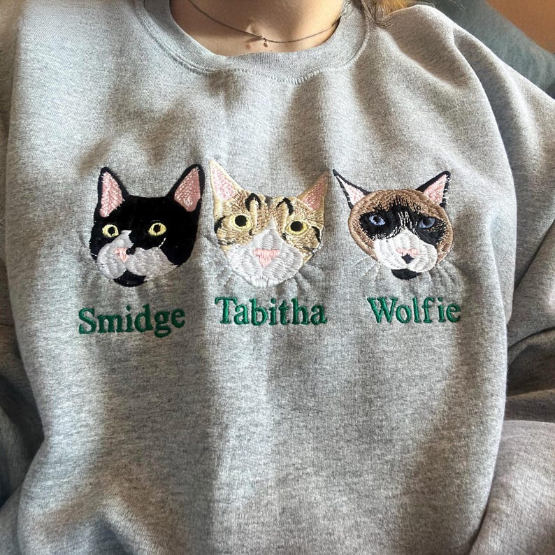 Cat Mom Sweatshirt - Custom Embroidered Cat Crewneck - Pet Portrait Sweatshirt - Cat Mom Gift For Cat Lover - Birthday Gift For Women image 6
