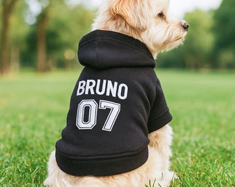 Custom Personalized Dog Hoodie - Embroidered Puppy Sweater with Name and Number - Pet Birthday Outfit - Gift for Dog Lovers