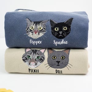 Cat Mom Sweatshirt - Custom Embroidered Cat Crewneck - Pet Portrait Sweatshirt - Cat Mom Gift For Cat Lover - Birthday Gift For Women image 4