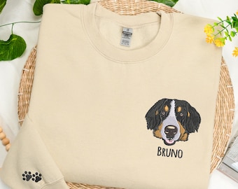 Custom Embroidered Pet Sweatshirt Using Pet Photo - Dog Face Sweatshirt from Photo - Dog Lover Crewnecks - Pet Portrait Pullover - Dog Gifts
