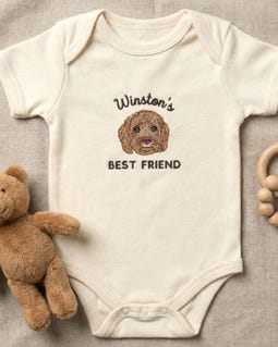 Custom Embroidered Dog Portrait Baby Bodysuit - Personalized Pet Sibling Outfit - Dog Bodysuit for Pregnant Announcement By Pasimax Designed by Pasimax 1.5 years on Etsy