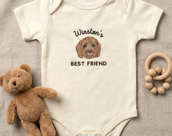 Body per neonati personalizzato con ritratto di cane ricamato - Abbigliamento personalizzato per fratelli o sorelle con animali domestici - Body per annunciare la gravidanza