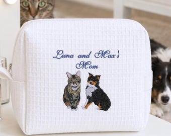 Custom Cat Makeup Bag - Embroidered Pet Portrait Makeup Bag - Cat Mom Bag - Bags And Accessory Gifts For Teen Girls, Bridesmaid Gift