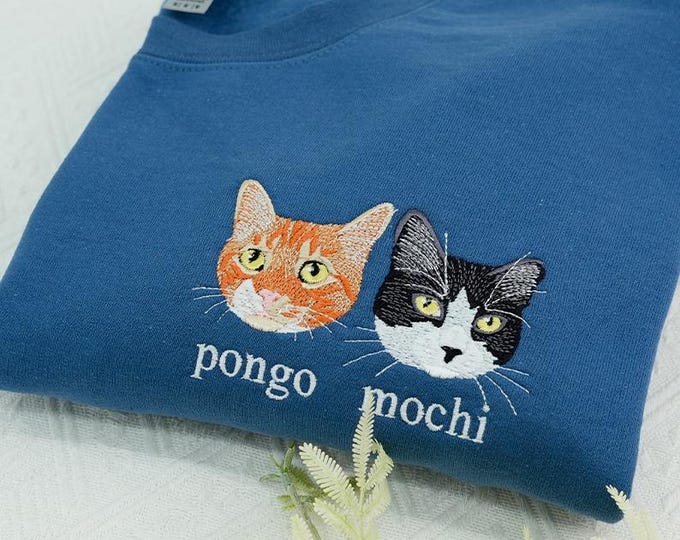 Cat Mom Sweatshirt - Custom Embroidered Cat Crewneck - Pet Portrait Sweatshirt - Cat Mom Gift For Cat Lover - Birthday Gift For Women