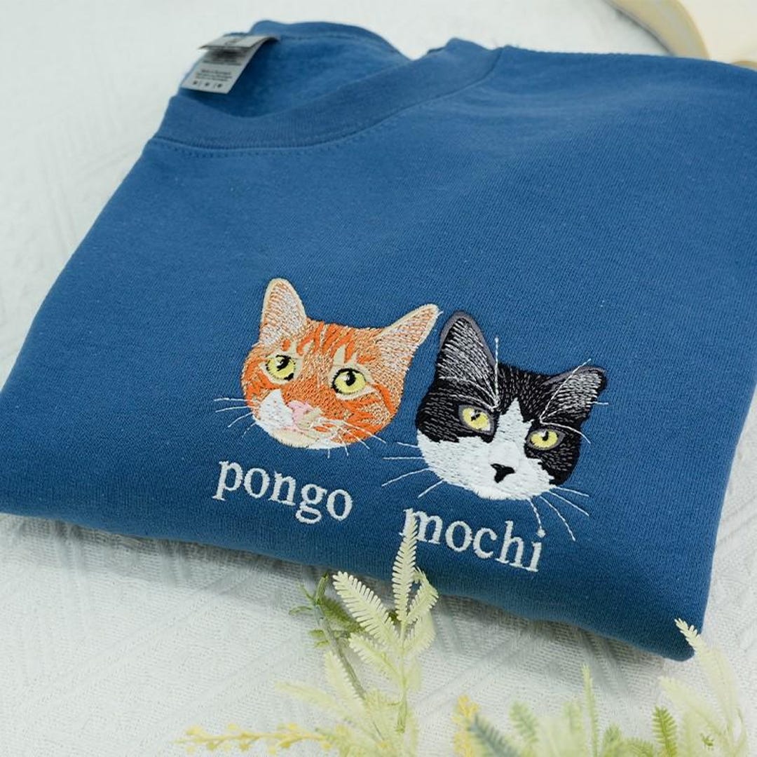 Cat Mom Sweatshirt - Custom Embroidered Cat Sweatshirt - Pet Portrait Sweatshirt - Cat Mom