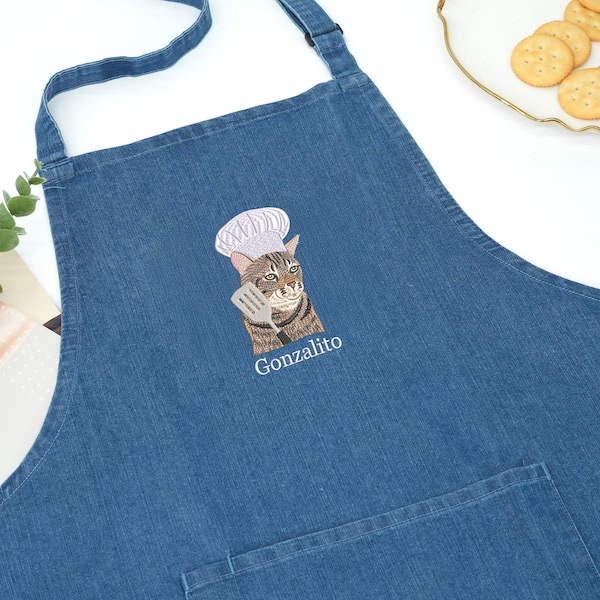 Custom Embroidered Pet Portrait Apron - Cooking Apron Woman Dog Mum - Personalized Apron With Pet Picture - Mothers Day Gift For Women