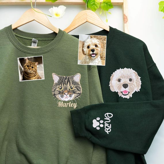Custom Embroidered Pet Sweatshirt From Your Photo - Dog Cat Face Crewneck - Pet Sweatshirt With Pet Name - Pet Lover Gift, Christmas Gift