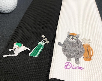 Personalisiertes Golf-Handtuch für Hunde - Personalisiertes Golf-Handtuch mit Haustier-Porträt!