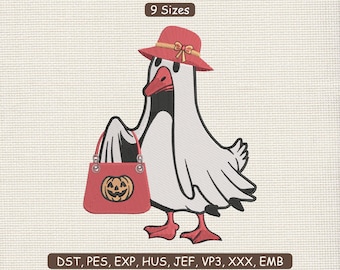 Funny Halloween Goose Embroidery Design file | Cute Halloween Costume Hat jack-o'-lantern Goose Embroidery Machine File DST PES 9 Sizes