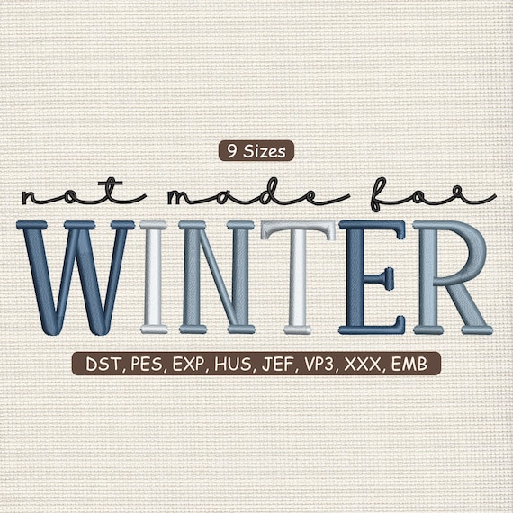 Just Made for Winter Embroidery Design, Minimal Winter Word Art Lettering Pattern, Seasonal Machine Embroidery File VP3 PES HUS, 9 Sizes