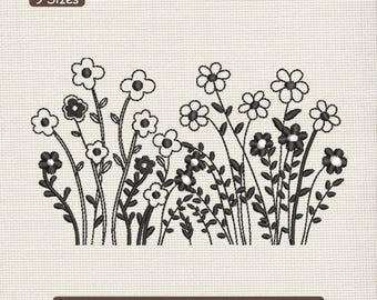 Wildflowers Embroidery Design, Wildflower Meadow Scatter Machine Embroidery Pattern, Botanical Garden Embroidery File, 9 Sizes
