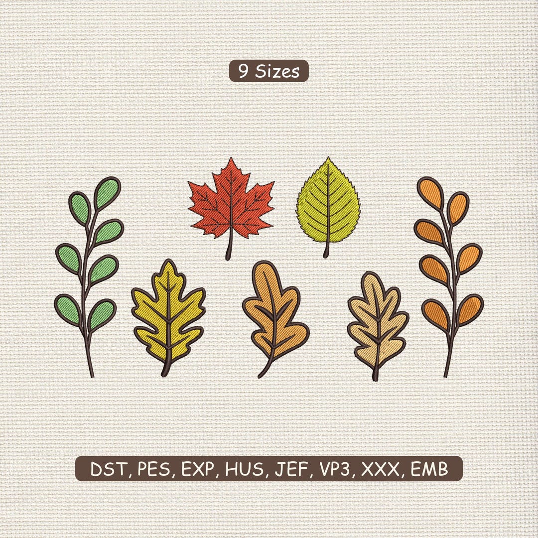 Fall Leaves Embroidery Design File | Cute Fall Autumn Leaves Stich ...