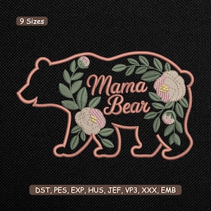 Broderidesign med mammabjörnungar, maskinbroderimönster med söta björnar – DST PES XXX, 9 storlekar