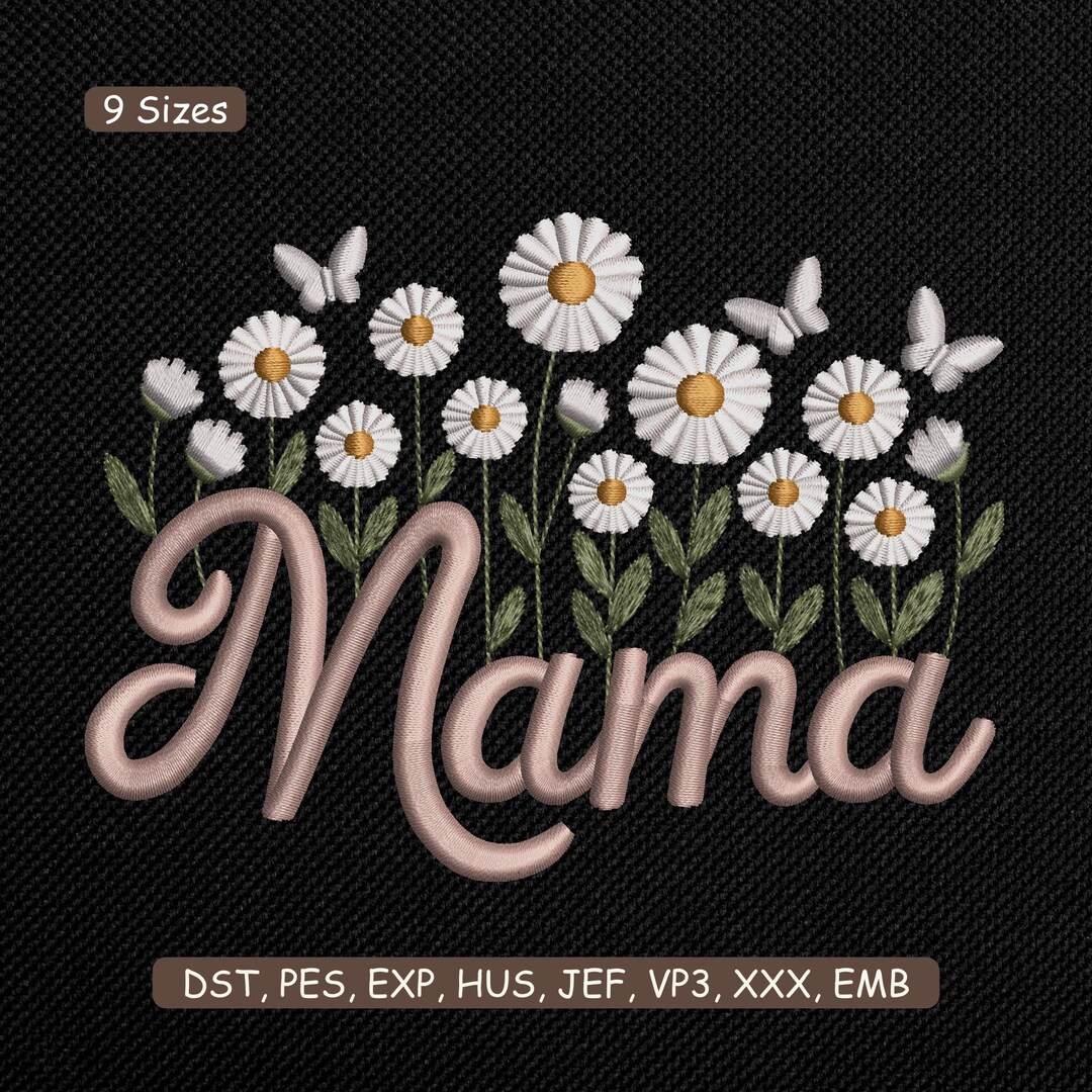 Mama Script Floral Embroidery Design, Daisy Mom Typography Machine ...