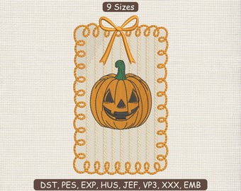 Halloween jack-o’-lantern w/ Coquette Embroidery Design : Machine File Patch Pattern DST PES | 9 Sizes | Instant Download
