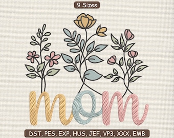 Floral Mom Embroidery Design File | Flower Mother’s Day Machine Embroidery Pattern Patch DST PES