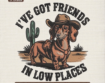 Cowboy Dachshund Embroidery Design, Funny Western Dog Lover Machine Embroidery Pattern – VP3 JEF, 9 Sizes