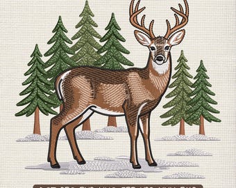 Motif de broderie scène forestière du cerf de Virginie, fichier Machine à broder Machine nature Buck de la faune – DST PES JEF, 9 tailles