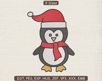 9 Sizes | Christmas Penguin Embroidery Design : Professionally Stitched Machine File DST PES | Instant Download