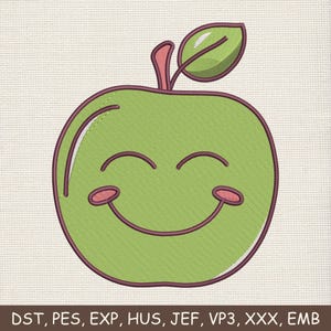 Green apple Embroidery Design, Smiling Apple Embroidery Machine File,  Fruits Machine Embroidery Design 9 Sizes, Instant Download
