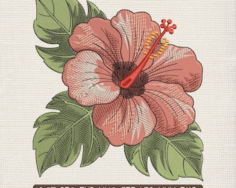 Desenho de Bordado Vintage de Hibisco em Flor, Padrão de Bordado Botânico Floral Tropical – DST PES JEF, 9 Tamanhos