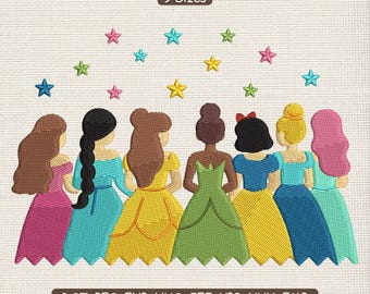 Princess Squad Embroidery Design, Diverse Girl Group Silhouette Pattern, Feminine Theme Machine Embroidery File DST EXP PES, 9 Sizes