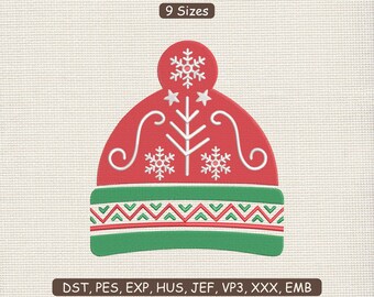 Christmas Beanie Embroidery Design : Santa Hat Stitch Machine File DST PES | 9 Sizes | Instant Download