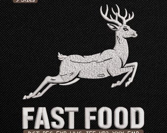 Fast Food Deer Embroidery Design, Funny Hunting Humor Machine Embroidery Pattern – 9 Sizes Included