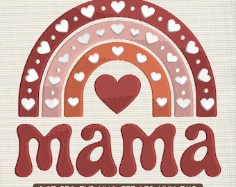 Rainbow Mama Embroidery Design, Mama Valentine Boho Rainbow Machine Embroidery Pattern – PES JEF EXP, 9 Sizes