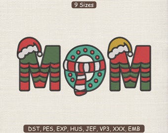 Christmas MOM Embroidery Design : Xmas Design Stitch Machine File DST PES | 9 Sizes | Instant Download