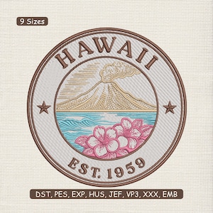 Hawaii Aloha tropiska blommor broderidesign, ö semester maskinbroderifil, flera storlekar ingår