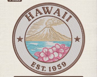 Motif de broderie fleurs tropicales Hawaii Aloha, fichier de broderie Machine de vacances sur l'île, tailles multiples incluses