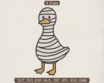 Halloween Mummy Goose Embroidery Design File | Scary Halloween Goose Embroidery Machine File DST PES | Funny Halloween Goose DST 9 Sizes