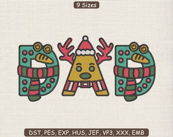 Christmas DAD Embroidery Design : Xmas Deer Father Machine File DST PES | 9 Sizes | Instant Download
