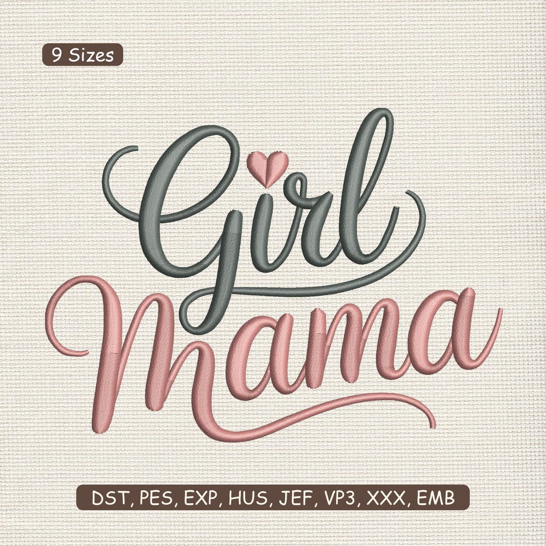 Girl Mama Script Embroidery Design, Trendy Mom Machine Embroidery File ...