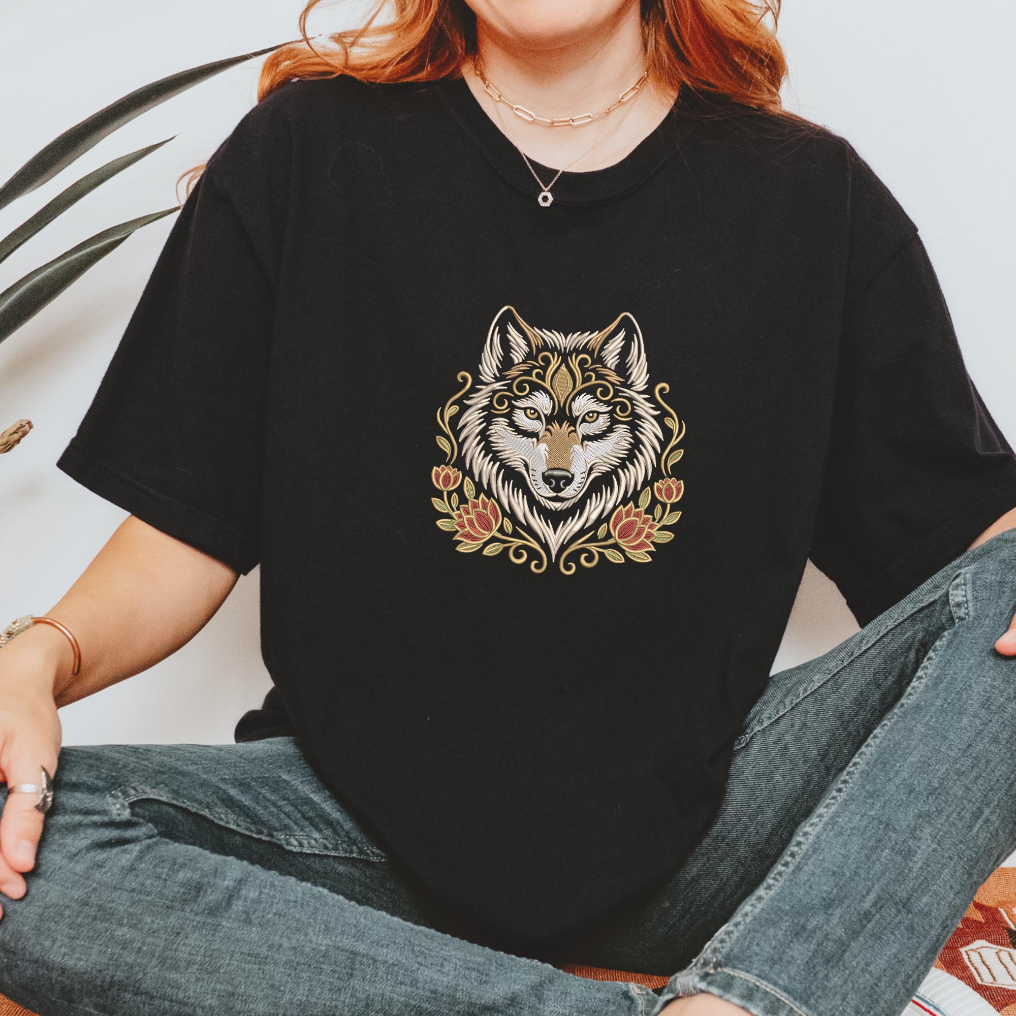 Wolves Dst Wolf Floral Embroidery Design, Majestic Wolf Head With Botanical ...