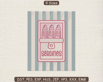 Sardine Can Embroidery Design : Fish Stitch Machine File DST PES | 9 Sizes | Instant Download