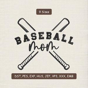 Baseball Mom Embroidery Design, Baseball Embroidery Machine File, Sport Mom Embroidery Design, Custom Baseball Mom Embroidery, 9 Sizes
