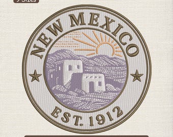 New Mexico Desert Pueblo Embroidery Design, Southwest Travel Machine Embroidery File – PES  JEF, 9 Sizes